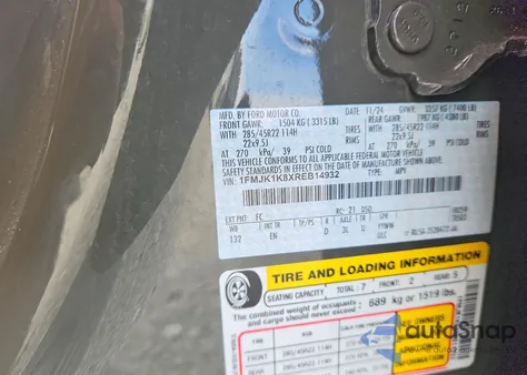 2024 Ford Expedition Max Limited из США, поврежденный, VIN 1FMJK1K8XREB14932